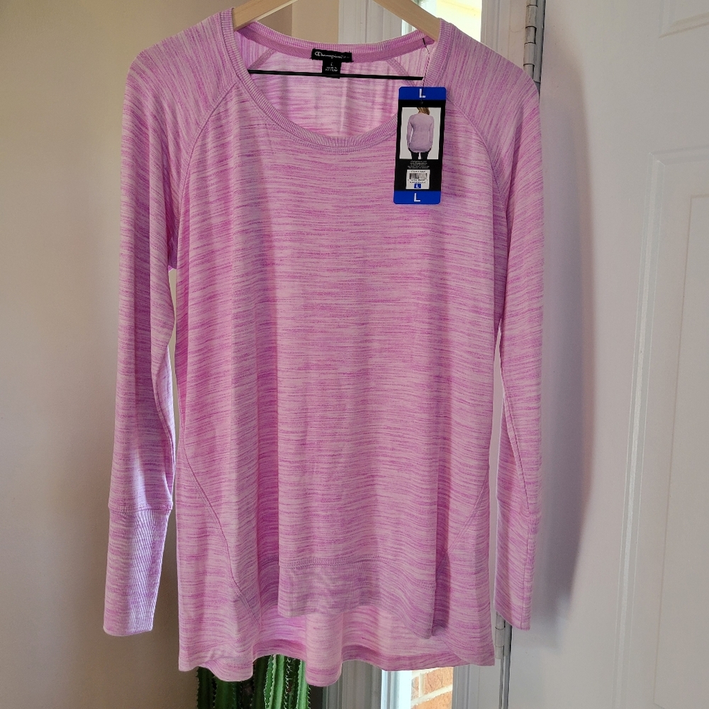 NWT‎ Champion Purple Heathered Longsleeve Medium Weight Shirt, Size Large